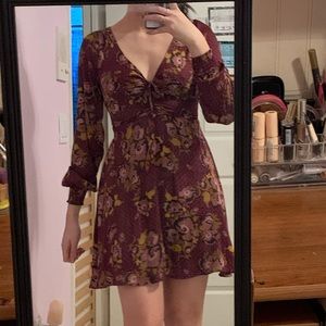 Free people wine floral keyhole dress